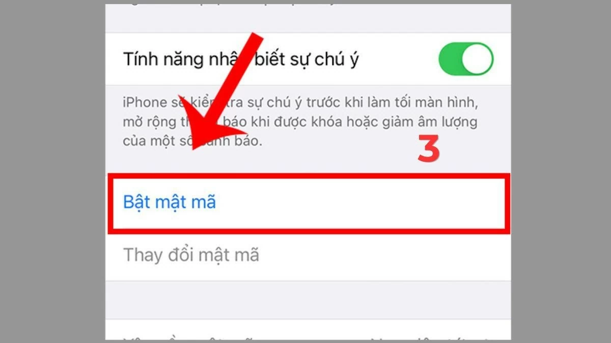 Nhấn vào tùy chọn Bật mật mã để bắt đầu quá trình thiết lập.