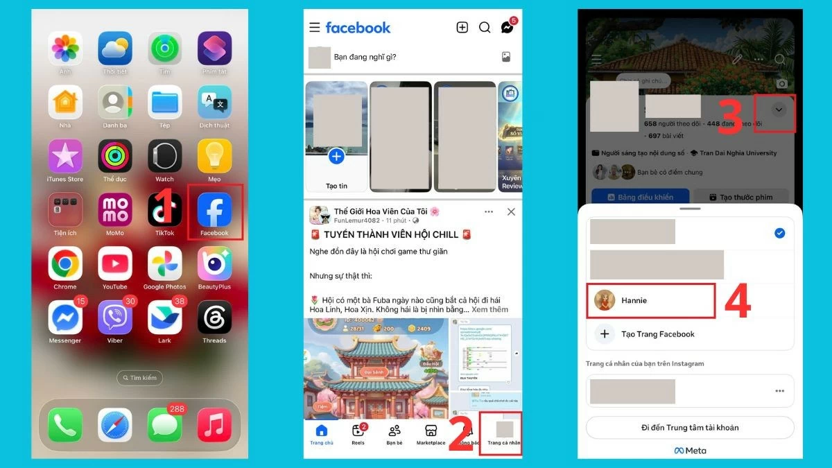Mở ứng dụng Facebook, nhấn vào ảnh đại diện.