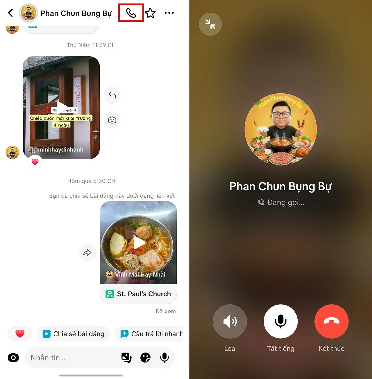 Mở cuộc trò chuyện với người mà bạn muốn liên hệ.