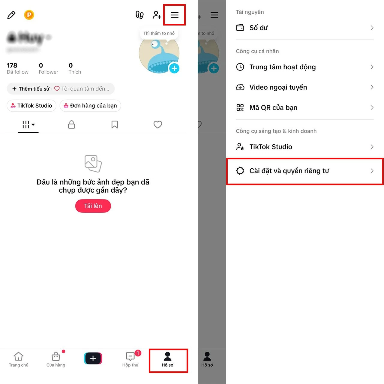 Mở ứng dụng TikTok, truy cập mục Hồ sơ.