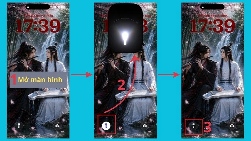 Cách bật đèn pin iPhone ngay từ Màn hình khóa.