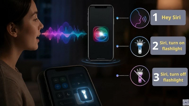 Bật đèn pin trên iPhone bằng Siri.