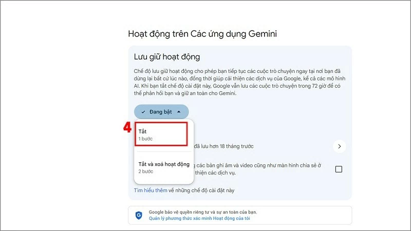 Chọn tùy chọn Tắt. Chọn tùy chọn Tắt.
