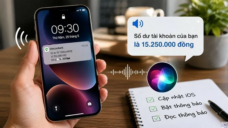iPhone hỗ trợ đọc thông báo số dư bằng giọng nói.