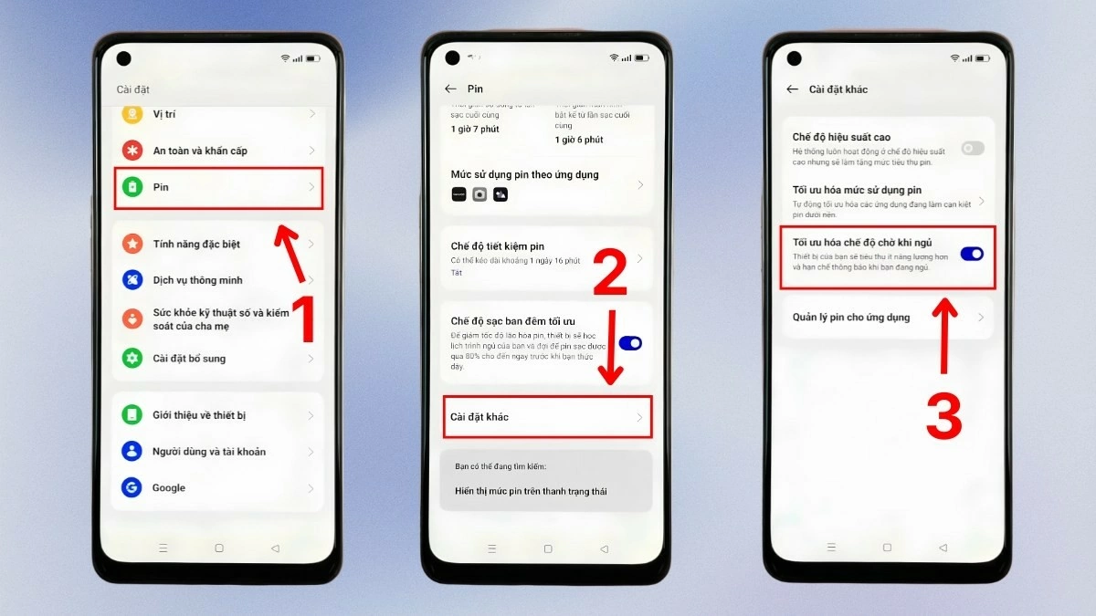 Cách tắt tối ưu hóa chờ khi ngủ trên OPPO đơn giản.
