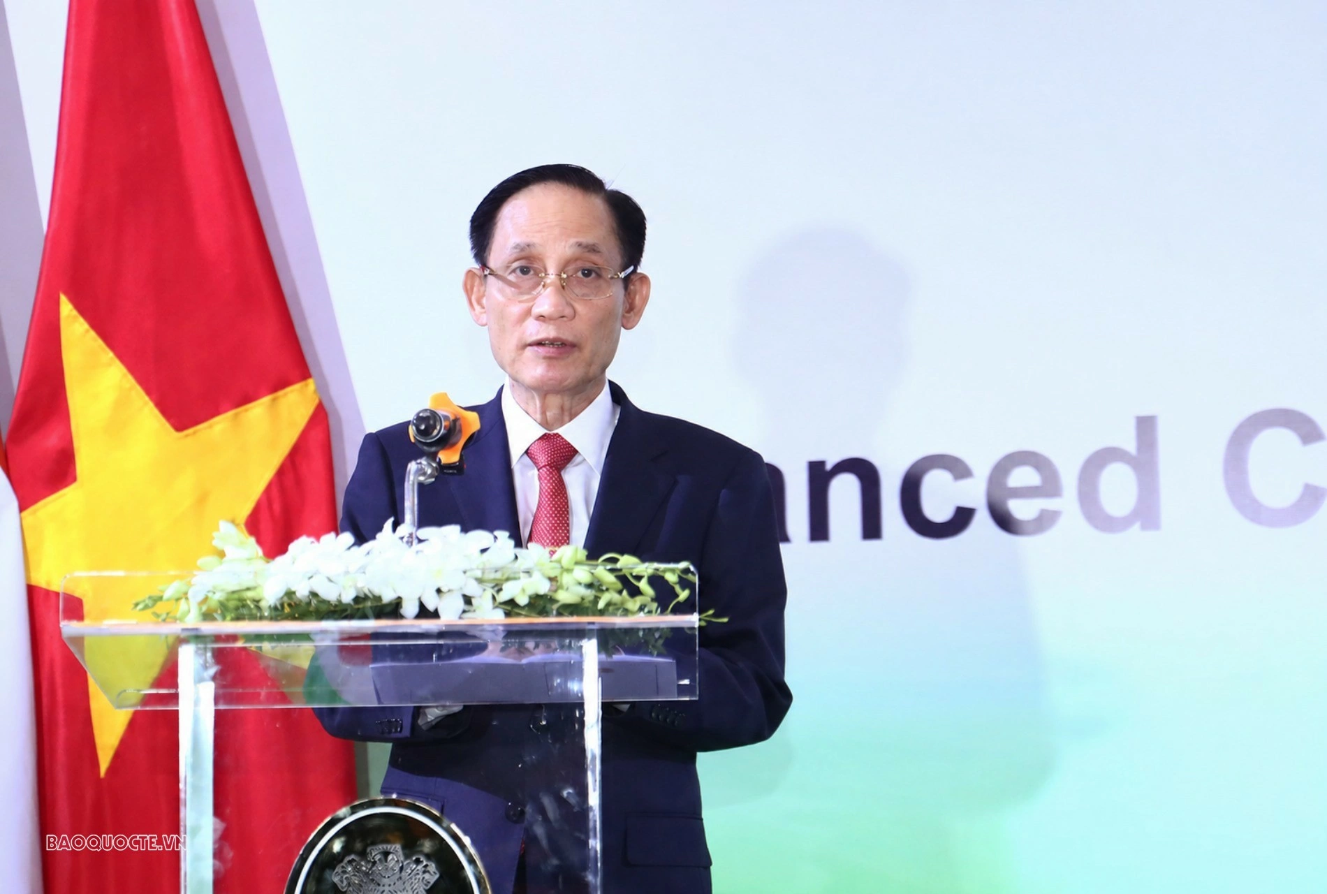 Uỷ viên Bộ Chính trị, Bộ trưởng Ngoại giao Lê Hoài Trung phát biểu tại buổi lễ. (Ảnh: Thành Long) Uỷ viên Bộ Chính trị, Bộ trưởng Ngoại giao Lê Hoài Trung phát biểu tại buổi lễ. (Ảnh: Thành Long)