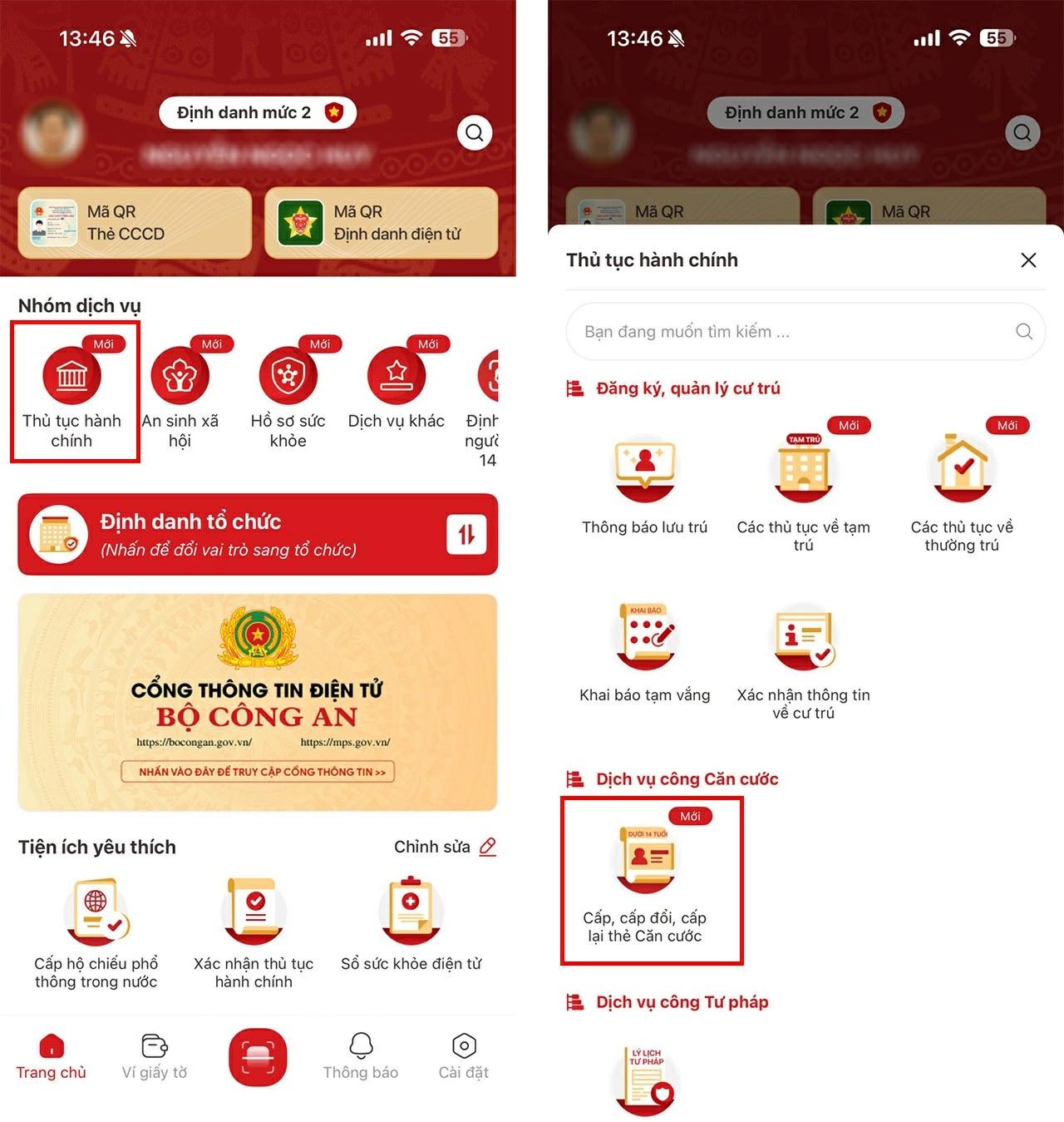 Truy cập thủ tục cấp đổi.