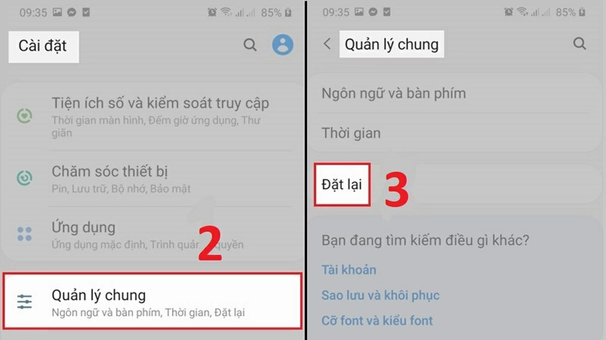 Chọn Quản lý chung rồi nhấn Đặt lại.