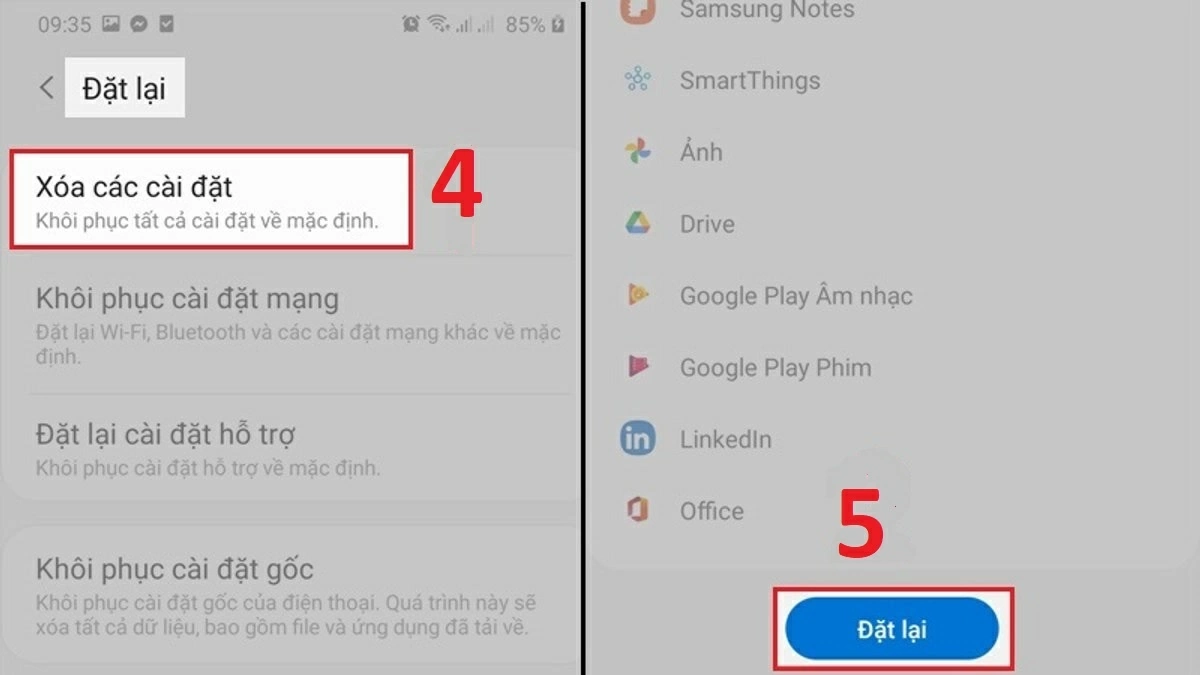 rong phần Đặt lại, chọn Xóa các cài đặt.