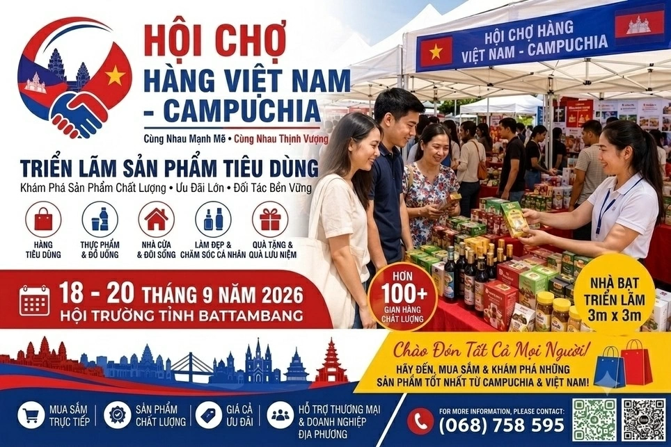 Sắp diễn ra chuỗi sự kiện xúc tiến thương mại và đầu tư Việt Nam-Campuchia năm 2026 tại tỉnh Battambang