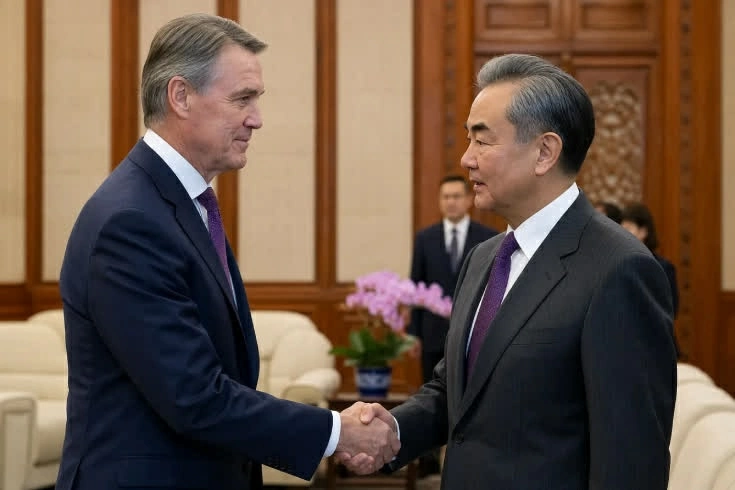 Ngoại trưởng Trung Quốc Vương Nghị gặp Đại sứ Mỹ tại Trung Quốc David Perdue tại Bắc Kinh ngày 26/8. (Nguồn: UA.NEWS)