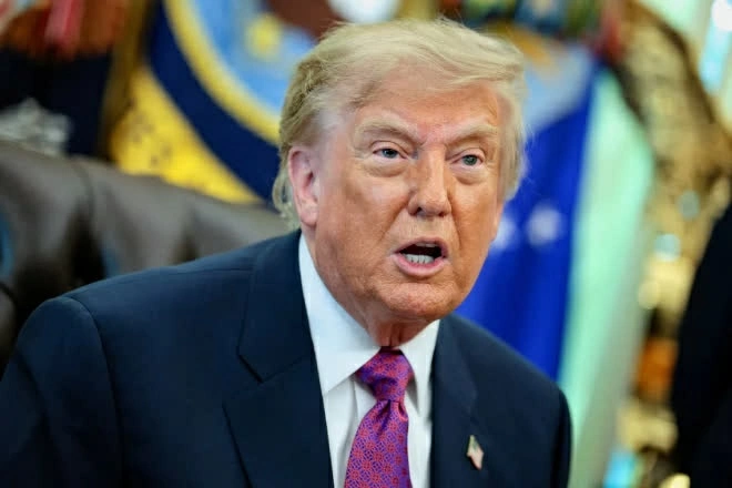 Tổng thống Mỹ Donald Trump phát biểu tại Phòng Bầu dục ở Nhà Trắng, Washington, ngày 27/8. (Nguồn: The Straits Times)