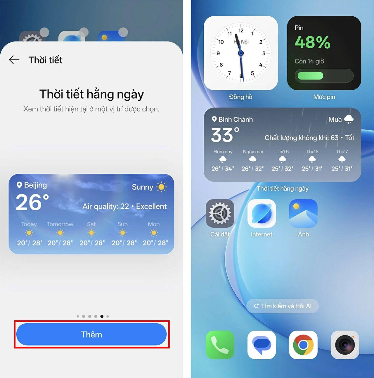 Sau khi tìm được widget cần sử dụng.