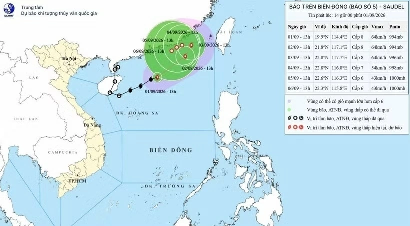 Bão số 5 gây sóng cao 6m trên Biển Đông