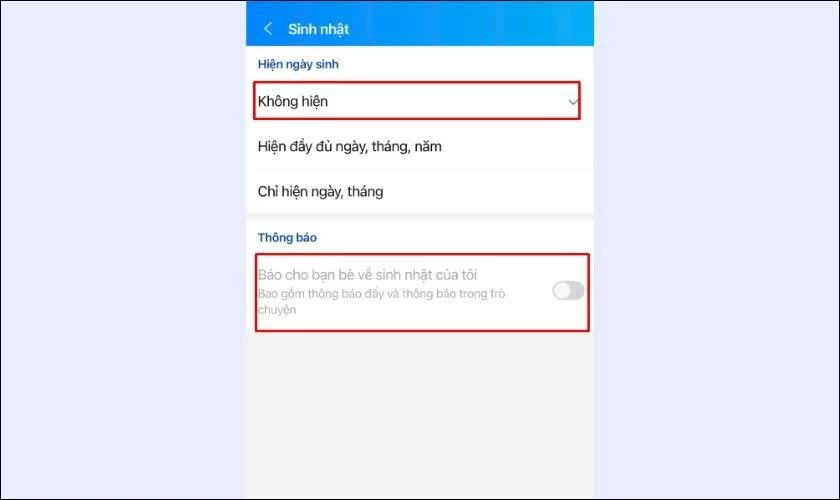 Tắt thông báo sinh nhật.