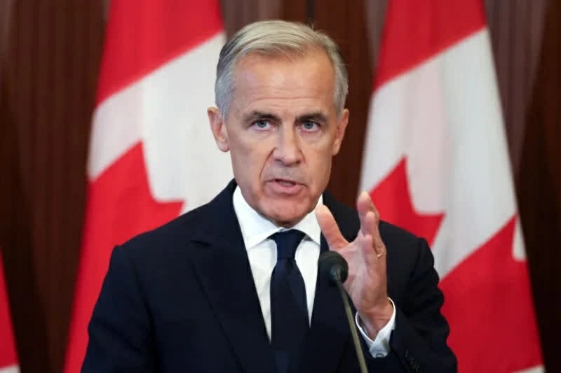 Thủ tướng Canada Mark Carney phát biểu tại cuộc họp báo ở Ottawa trong bối cảnh đàm phán thương mại với Mỹ gặp nhiều trở ngại. (Nguồn: Al Jazeera)