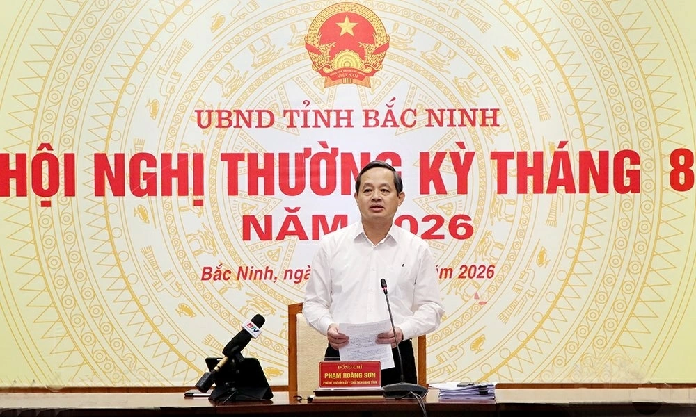 Chủ tịch UBND tỉnh Phạm Hoàng Sơn phát biểu chỉ đạo hội nghị. (Nguồn: bacninh.gov) Chủ tịch UBND tỉnh Phạm Hoàng Sơn phát biểu chỉ đạo hội nghị. (Nguồn: bacninh.gov)
