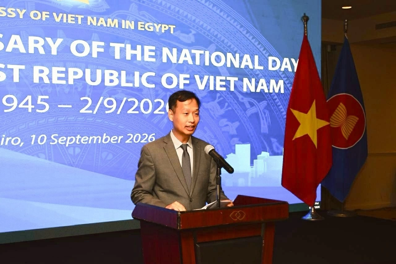 Đại sứ Việt Nam tại Ai Cập Nguyễn Nam Dương phát biểu tại Lễ kỷ niệm.
