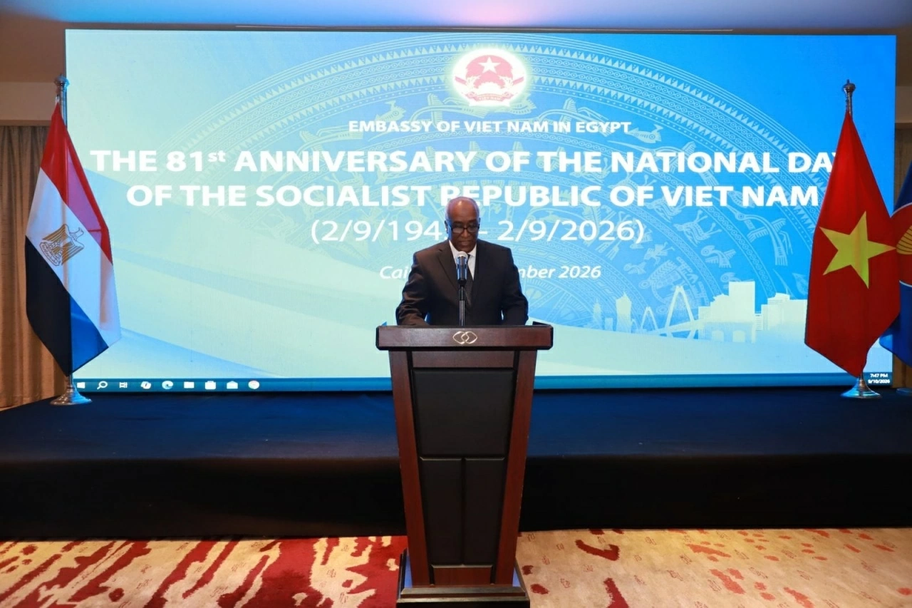 Thứ trưởng Ngoại giao, Đại sứ Mohamed Abou Bakr Saleh phát biểu tại Lễ kỷ niệm.