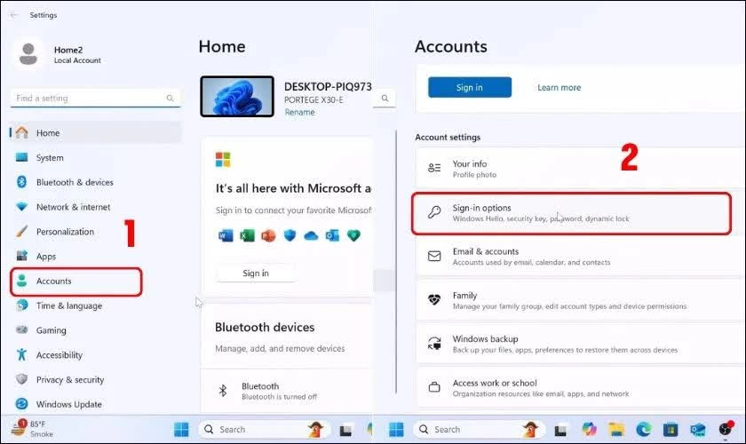 Tại menu bên trái, chọn Accounts. 