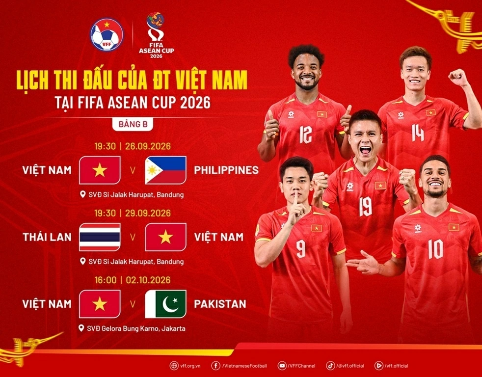 Lịch thi đấu của đội tuyển Việt Nam tại FIFA ASEAN Cup 2026 Lịch thi đấu của đội tuyển Việt Nam tại FIFA ASEAN Cup 2026