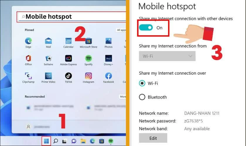 Bật điểm phát sóng trên laptop Windows.