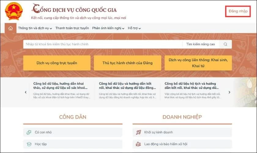 Mở Cổng Dịch vụ công Quốc gia. Mở Cổng Dịch vụ công Quốc gia.