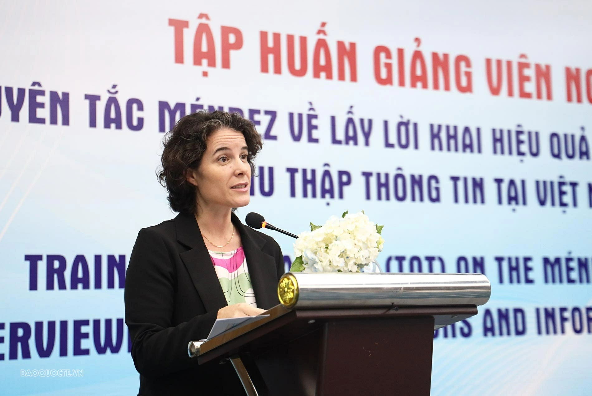 Bà Francesca Nardini, Phó Trưởng Đại diện thường trú UNDP tại Việt Nam phát biểu tại Chương trình. (Ảnh: Thành Long)
