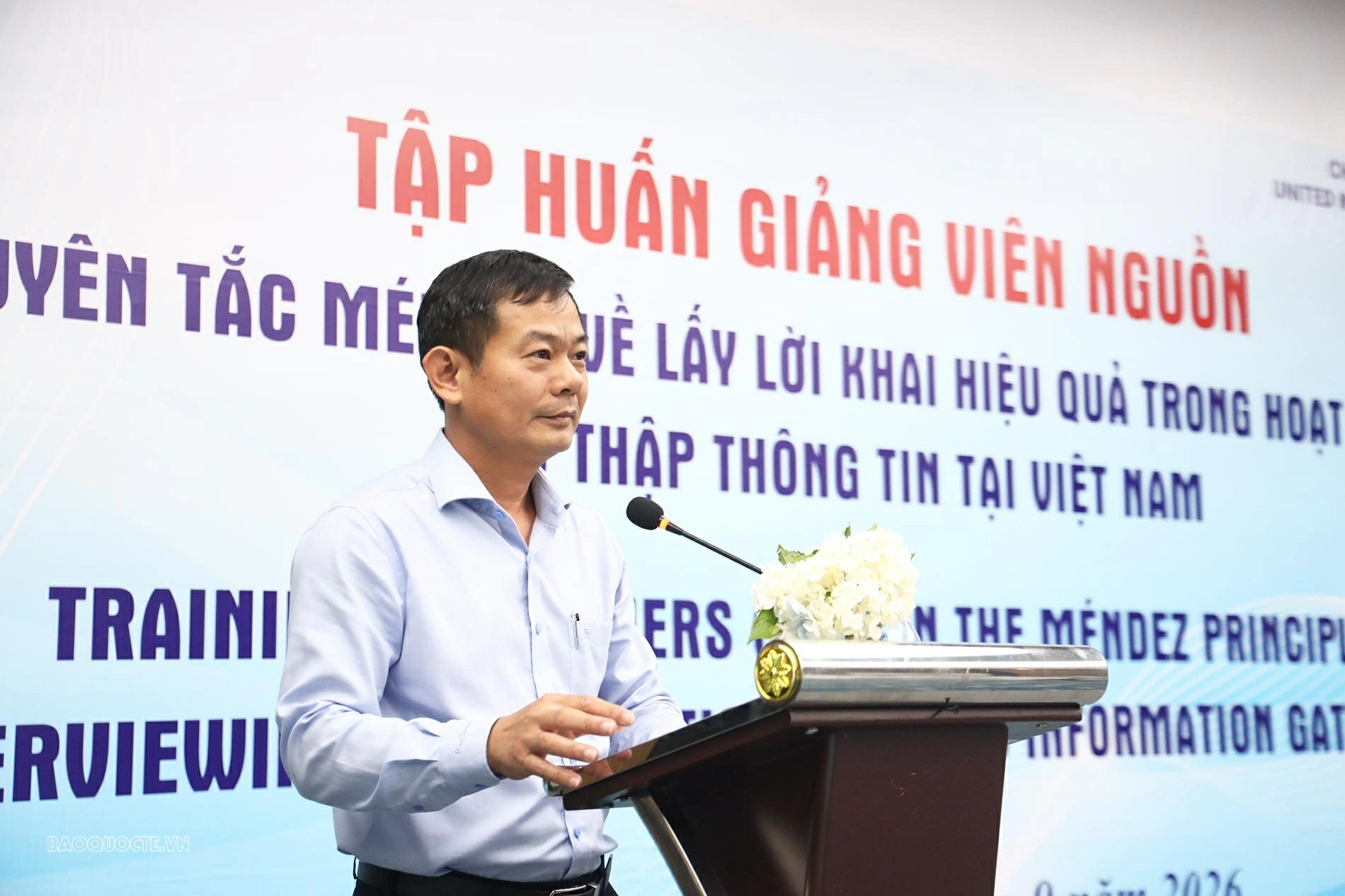 Đại tá Phạm Anh Tuấn, Phó Giám đốc Công an tỉnh Khánh Hòa phát biểu tại Chương trình. (Ảnh: Thành Long)