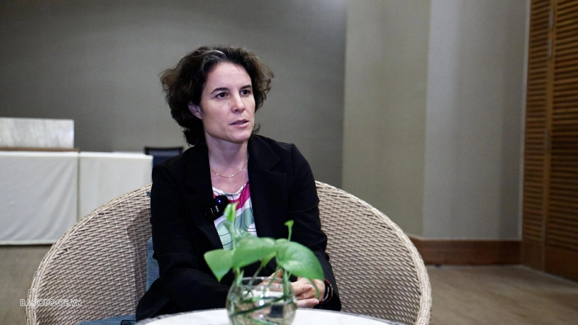 bà Francesca Nardini, Phó Trưởng Đại diện Thường trú UNDP tại Việt Nam trả lời phỏng vấn Báo Thế giới & Việt Nam. (Ảnh: Thành Long)