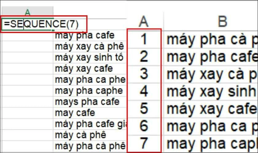Nhấn Enter, Excel sẽ tự động hiển thị dãy số theo số hàng bạn đã thiết lập.