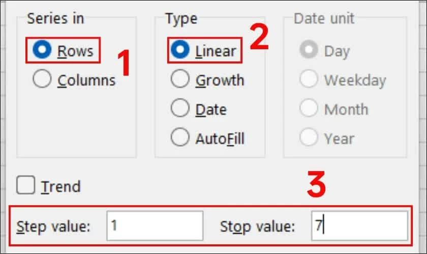 Điền số cuối tại Stop value, sau đó nhấn OK để hoàn tất.