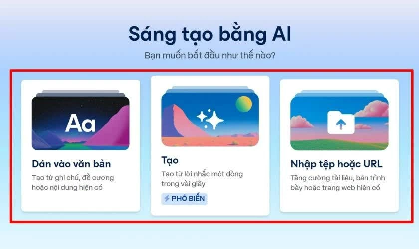 Bắt đầu tạo bài trình chiếu. Bắt đầu tạo bài trình chiếu.