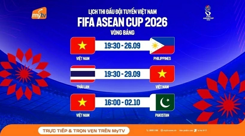 Trực tiếp trọn vẹn hành trình đội tuyển Việt Nam tại FIFA ASEAN Cup 2026 trên MyTV Trực tiếp trọn vẹn hành trình đội tuyển Việt Nam tại FIFA ASEAN Cup 2026 trên MyTV