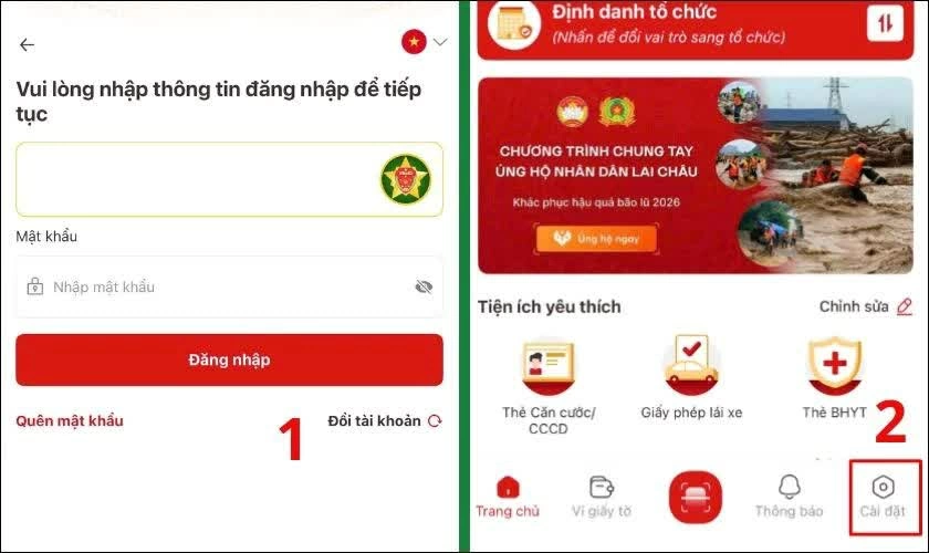Truy cập phần Cài đặt trên VNeID.