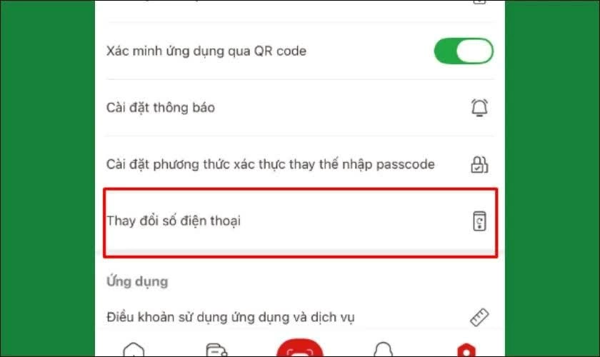 Mở tính năng thay đổi số điện thoại.