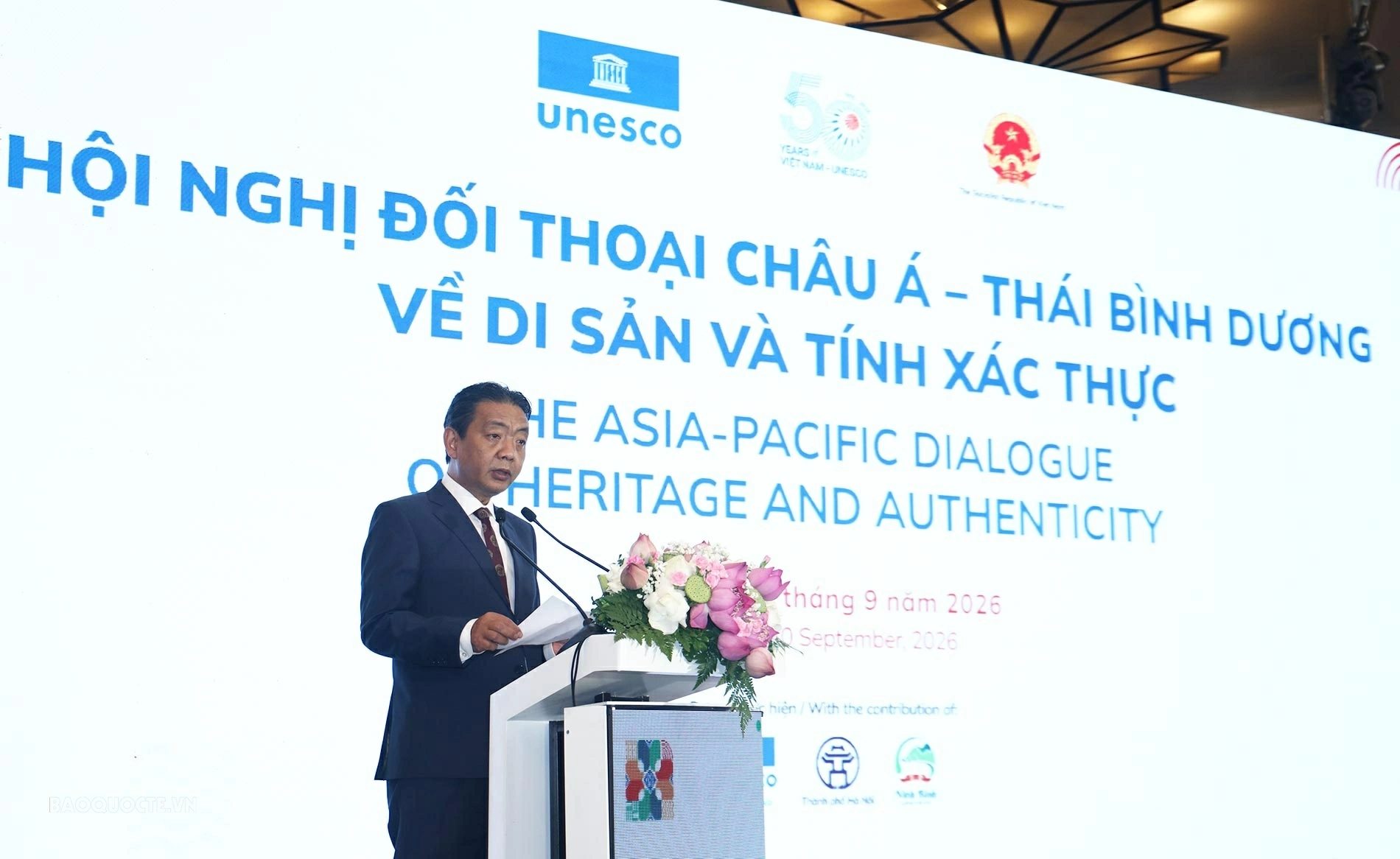 Thứ trưởng Bộ Văn hóa, Thể thao và Du lịch, Phó Chủ tịch Ủy ban quốc gia UNESCO Việt Nam Hoàng Đạo Cương phát biểu bế mạc. (Ảnh: Thành Long)