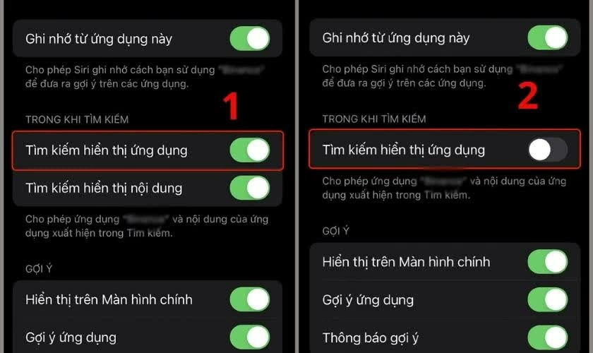 Tắt những tùy chọn cho phép ứng dụng xuất hiện trong Tìm kiếm.