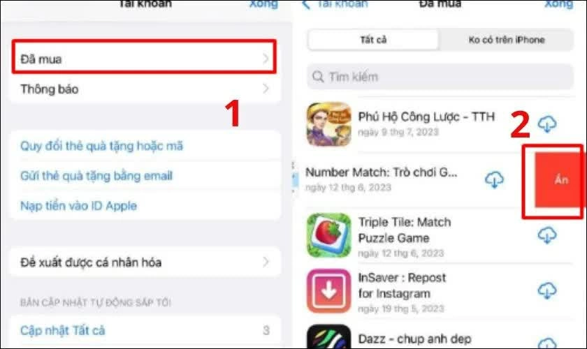 Vuốt sang trái trên ứng dụng cần giấu.