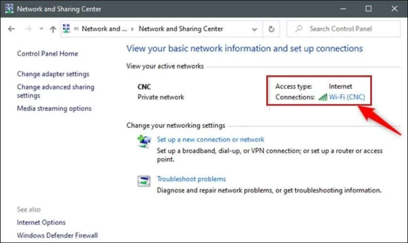 Tại phần View your active networks.