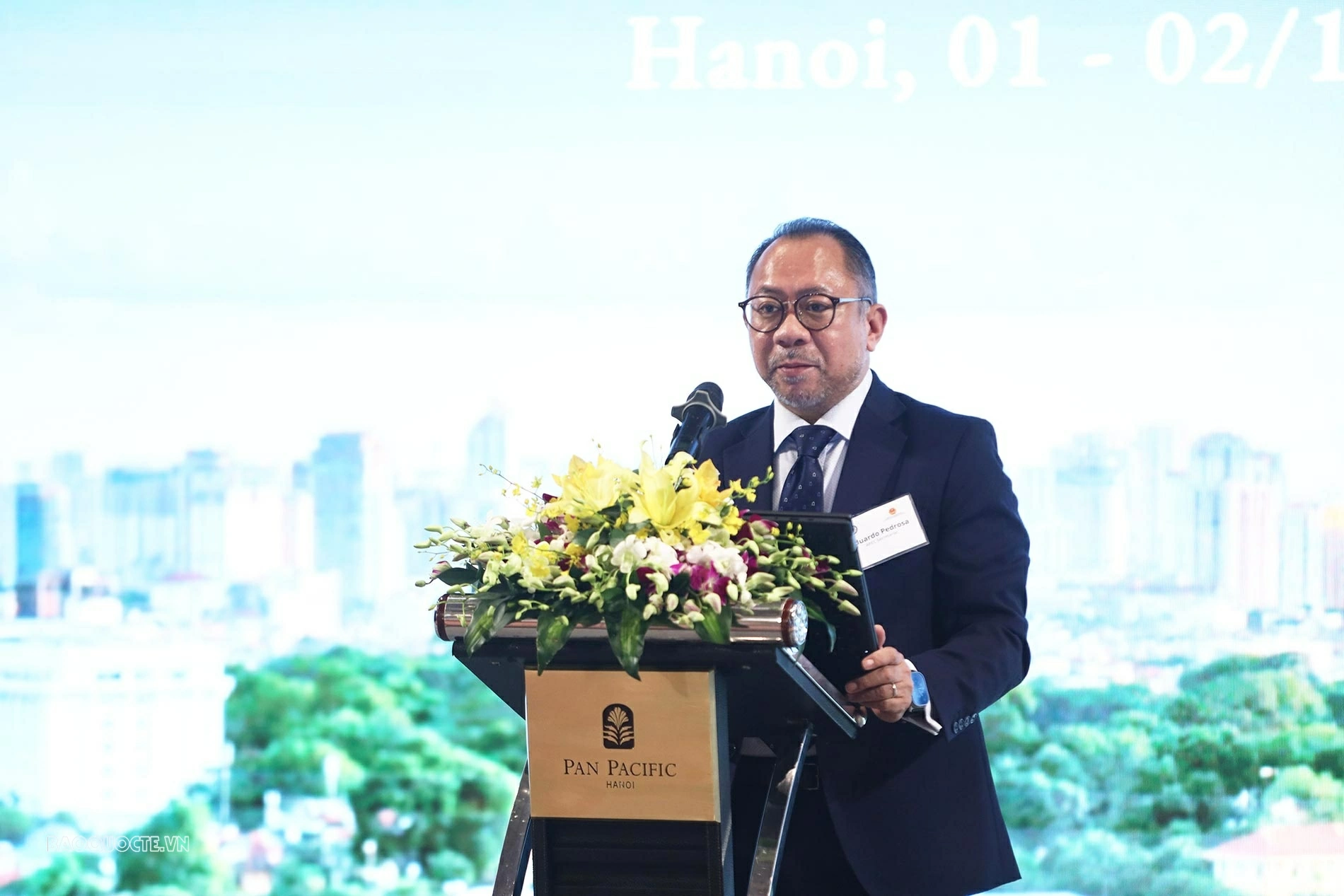 Giám đốc Điều hành Ban Thư ký APEC quốc tế Eduardo Pedrosa phát biểu tại Hội thảo. (Ảnh: Thành Long)