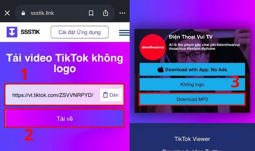 Mở website ssstik.link.