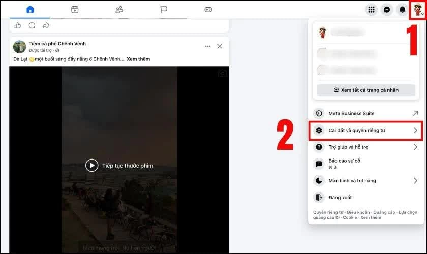 Mở khu vực cài đặt tài khoản.