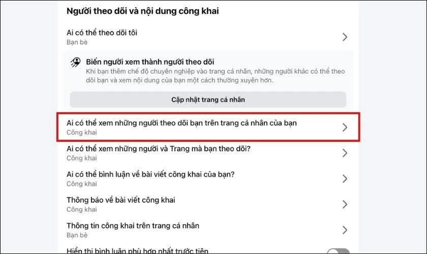 Cho phép hiển thị follower ở chế độ công khai.
