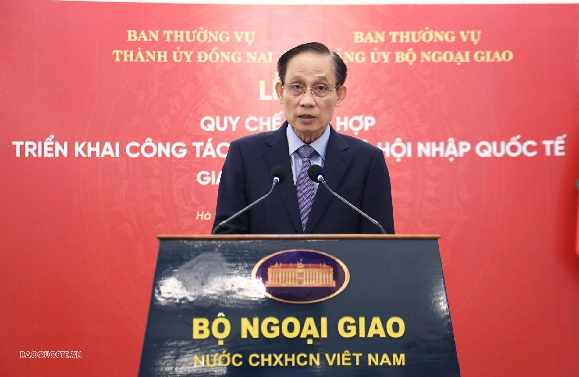 Ủy viên Bộ Chính trị, Bí thư Đảng ủy Bộ, Bộ trưởng Lê Hoài Trung phát biểu tại buổi Lễ. (Ảnh: Thành Long)