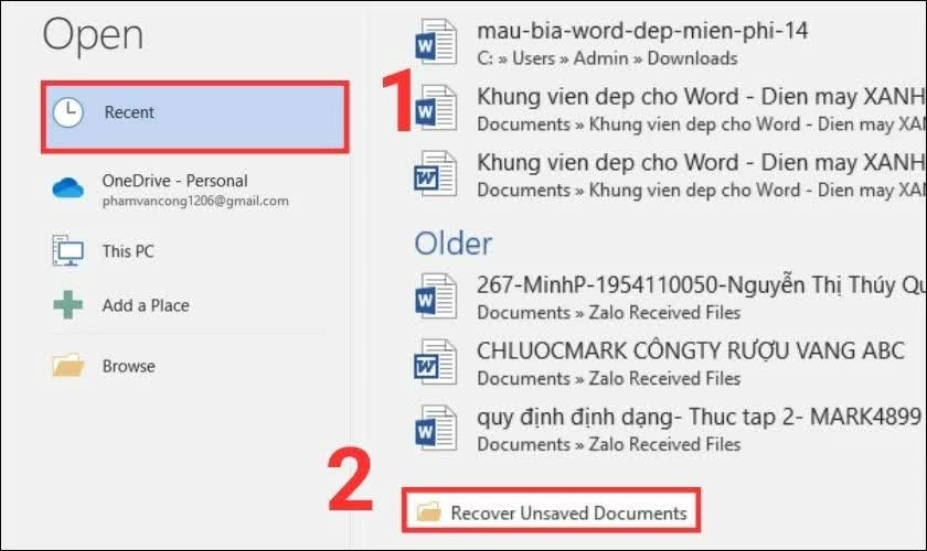 Trong giao diện tiếp theo, chọn Recent. Trong giao diện tiếp theo, chọn Recent.