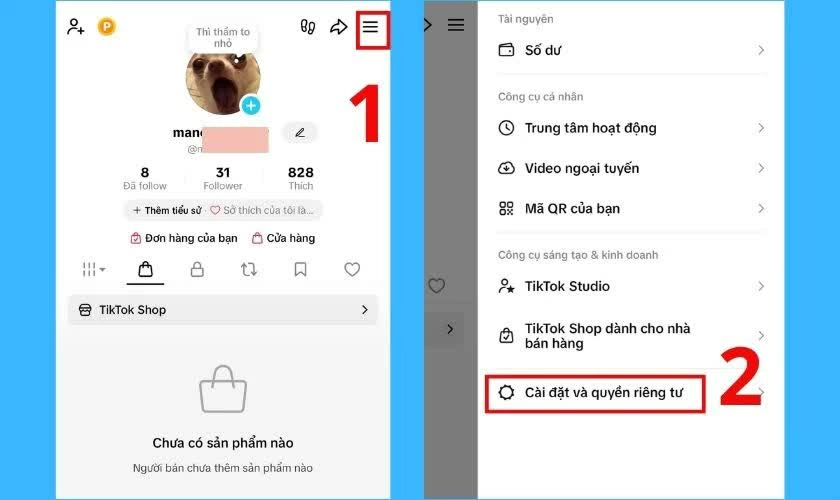 Tại trang cá nhân, nhấn biểu tượng Menu (☰). Tại trang cá nhân, nhấn biểu tượng Menu (☰).