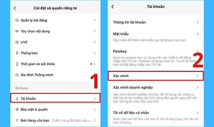 Tiếp tục truy cập Tài khoản, tìm và chọn Xác minh. Tiếp tục truy cập Tài khoản, tìm và chọn Xác minh.