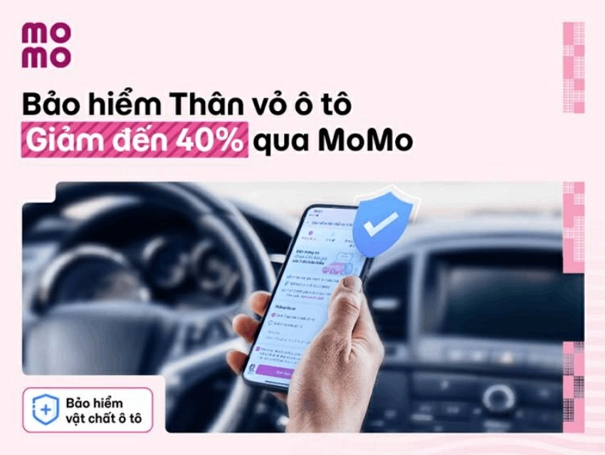Giao diện mục Bảo hiểm trên MoMo với nhiều lựa chọn bảo hiểm xe ô tô.