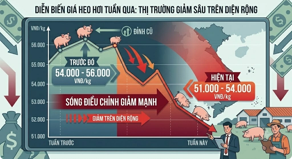 Giá heo hơi hôm nay 11/10: Điều chỉnh giảm rất mạnh trên diện rộng, giảm xuống chỉ còn 51.000 - 54.000 đồng/kg